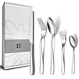 Besteck Set 4 Personen, 20-teiliges Edelstahl Besteckset, Elegantes Essbesteck mit Messer Gabel Löffel, Tafelbesteck Set für Haus/Küche/Restaurant, Hochglanzpoliert, Spülmaschinenfest