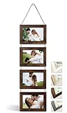 NEOWS Bilderrahmen Collage für Mehrere Bilder - Dekorative Bilderrahmenset zum Aufhängen an der Wand - Mehrfach Fotorahmen Hochformat mit Schnur für 10x15 Fotos (Altes Holz, 4 Horizontale Fotos)