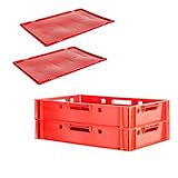Kingpower Fleischkiste E1 mit Deckeln Fleischkiste Rot Fleischerkiste Fleischkisten Kiste Fleischkiste Eurobox Lebensmittelecht 60 x 40 Metzgerkiste Auswahl, Anzahl:2