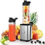 Enfmay Mixer Smoothie Maker - 350W Smoothie Maker to Go mit 2x600ml Flaschen - Tragbarer Edelstahl Blender für Shake - Smoothie und Babynahrung - Silber