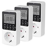 Digitale Zeitschaltuhr Steckdose [3 Stück], Programmierbare Zeitschaltuhr Digital Timer Steckdose mit 16 Timer-Programmen & LCD Display, Wochenzeitschaltuhr für Aquarium, Poolpumpe, Terrarium, Lampen
