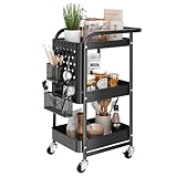 Dripex Küchenwagen, Servierwagen, Metall, 3 Ebenen, Rollwagen mit Lochplatte Rollen Haken Körbe Griffe für Küche und Büro Garagen