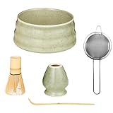 BUCOMTU 5 teiliges Matcha Set inkl. Schale, Chasen, Chasen Halter,Sieb & Bambuslöffel, Professionelles Zubehör für Anfänger,Premium matcha zubehör
