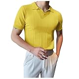 Generisch Herren Sommermode Casual Kurzarm Tops Einfarbig Strickjacke Enges Hemd Herrenbekleidung Herrn Hemd (Yellow, XL)