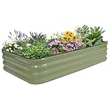 INNO STAGE Verstellbares Hochbeet, 152 cm, Metall-Pflanzkästen für den Außenbereich, für den Anbau von Gemüse, Kräutern, Blumen, Stahlpflanzen, Hochbeet, Olivgrün, 1 Stück