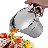 450 ML Edelstahl Thermo Sauciere: Sauciere Soßenkanne mit Klappdeckel und Henkel, Soßenspender Doppelwandig Soßenkanne Milchkännchen, für Servieren von Soße, Vanillesoße, Sahne, Soße