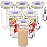 Glasbecher mit Deckel und Strohhalmen, 370 ml, Bierglasbecher, Dosenform, Trinkgläser, Eiskaffeegläser mit Griff und Reinigungsbürsten für Saft, Smoothie, Limonade, Tee, 6 Stück