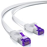 deleyCON 5m Flaches Cat7 Netzwerkkabel (Cat 7 mit 10 Gbit/s) Gigabit LAN - RJ45 Ethernet Patchkabel Verlegekabel Flach - für Internet Switch Router Modem Patchpanel - Weiß