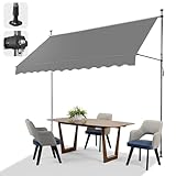 LEADZM Klemmmarkise 300 cm Breit,Balkon Markise ohne Bohren,Wasserdicht,Sonnenschutz,UV-beständig,Höhenverstellbar mit Handkurbel,für Terrasse,Balkon,Garten,Laden,Grau