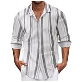 Rrongwn Herren Leinenhemd Gestreifte Freizeithemden Casual Sommerhemd Slim Fit Businesshemd Langarm Streifen Tasche Langarmhemd Schnelltrocknend Business Tshirt Bequeme Arbeitshemd