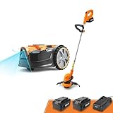 LawnMaster OcuMow™ Roboter-Rasenmäher mit kabellosem 24V MAX 10-Zoll-Gras-Trimmer-Kombi-Set, optische Navigation, automatische Hindernisvermeidung, punktgenauer Schnitt.