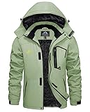 KEFITEVD Jacke Herren Winter Wasserabweisend Atmungsaktiv Winterjacke Fleece Futter Snowboardjacke Outdoor Warm Jagdjacke Winter Arbeitsjacke Hellgrün S