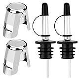 4 Stück Sektverschluss Set, 2 Stück Flaschenausgießer, 2 Stück Sektflaschenverschluß, Konische Ausgießer Spirituosen für Wein Schnaps, Olivenöl, Essig, Champagner, Beer