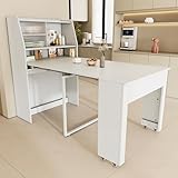 BXEYXE usziehbarer Esstisch mit Stauraum 52-132.5x80x76 cm Platzsparender Multifunktionstisch Rechteckig Einweg-Ausziehtisch Coffee Lounge Tisch Weiß