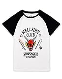 Stranger Things Hellfire Club Raglan T-Shirt for Kids | Boys Girls Hawkins Society Eddie Black & White Outfit | Season 4 Merchandise 9-10 Jahre