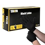 THOR Latexhandschuhe (L), 100 Stück – Einmalhandschuhe Schwarz, handschuhe einweg, puderfrei – Einweghandschuhe & küchenhandschuhe zum Kochen, Putzen, Grillen & für die Werkstatt – Größen S, M, L, XL