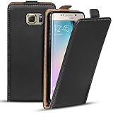 Verco Flip Cover für Samsung Galaxy S6 Edge Case, Flipstyle Schutzhülle für Samsung S6 Edge Hülle Kunstleder Tasche vertikal klappbare Handyhülle, Schwarz