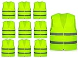 Hitopin Warnweste, 10PCS Sicherheitswesten, Gelb Sicherheitsweste, Auto Reflektorweste, Reflektierenden Streifen Weste, Neon gelb Reflektierend Warnweste, für Fahrern, Arbeitskräften, Erwachsene