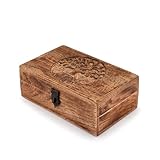 Samhita Handgefertigte Mangoholz Baum des Lebens Gravur Wunderschön Andenken Box Schmuck Organizer Einzigartige Geschenkideen für Männer & Frauen (Flammenarbeit)