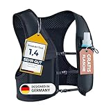 Laufweste für Damen und Herren, Rucksack zum Joggen, Wandern & Walken, Verstellbare Brustgurte, Trinkweste Laufen, GRATIS 500ml Wasserflasche, Reflektierender Trinkrucksack mit Handyhalterung [Gr S-M]