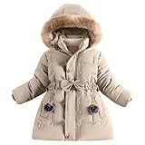 Mädchen Wintermantel Daunenjacke Warm Puffer Mantel mit Kapuze & Gürtel Steppjacke Kinder Kuscheljacke mit Reißverschluss & Knöpfe Verdickte Girl Coat Parka Winterjacke Sale Angebote Khaki 9 Jahre