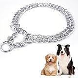 Kettenhalsband Hund 60 cm, Doppelt Gereihtes Hundehalsband aus Edelstahl Hundehalsband Kette Hunde Halskette für Mittelgroße Bis Große, Rassen Polierung und Abgerundeten Kanten für Hohen