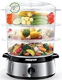 Aigostar Dampfgarer mit Timer 9L, 3-Etagen Stapelkörbe Reisschale, 800W Dampfgarer Elektrisch, automatische Abschaltung, Edelstahl BPA frei, silber/schwarz. EINWEGVERPACKUNG.