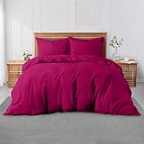 GC GAVENO CAVAILIA Einfarbiges Set Polycotton Unifarbener Bettbezug für Einzelbett, superweiche, atmungsaktive Bettwäsche und Leinen, waschbare Steppdeckenbezüge, Polybaumwolle, Fuchsia, Doppelbett