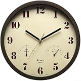 Wetterbeständige Outdoor-Wanduhr mit Thermometer und Hygrometer für Terrasse, Garten, Poolbereich oder Innenbereich, stille Quarz-Zeitmessung in rustikalem Bauernhaus (dunkelbraun)