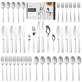 Edelstahl Besteck Set 12 Personen, 72-teiliges Essbesteck 12 Personen Spülmaschinenfest Rostfrei, Messer Gabel Löffel Set mit Steakmesser, Silbernes Tafelbesteck, Besteckset für Haus & Gastronomie