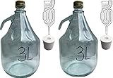 lilawelt24 2X 3L Flasche mit Schraubverschluß + Stopfen + Gärröhrchen GLASBALLON Weinballon GÄRBALLON GLASFLASCHE Flasche Gallone Leere Glasflasche zum Befüllen