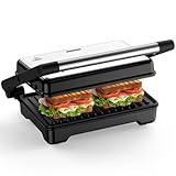 OSTBA Kontaktgrill, Sandwich Toaster & Panini Grill, 1500W Sandwich Maker met XXL-Antihaftplatten, Kontrollleuchten, Cool-Touch-Griff, Leicht zu Reinigen, 2-Scheiben