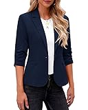 Roskiky Jacket Damen Blazer Jacke Damen Frühling Blazer Blau Damen Blazer Kurz Damen Festlich Jacke Sommer Damen Kurzblazer Damen Navy Blue 2XL