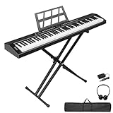 LALAHO E-Piano 88 Tasten Halbgewichteten, Klavier Digital Piano für Anfänger, Full Size Keyboard Piano mit Sustain-Pedal, Notenständer, Kopfhörer, Bluetooth MIDI, Schwarz