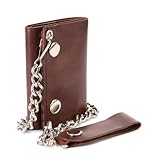 Milwaukee Leather Herren-Geldbörse aus echtem Leder, dreifach gefaltet, mit Diebstahlschutzkette aus Edelstahl, Braun, 4 Inch, Herren-Geldbörse aus echtem Leder, dreifach gefaltet