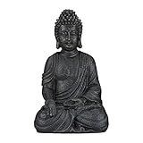 Relaxdays Buddha Figur sitzend, 40 cm hoch, Feng Shui Deko, wetterfest & frostsicher, große Garten Dekofigur, dunkelgrau
