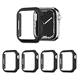 AOTUAO 4 Stück Hülle mit Displayschutz Für Apple Watch Series 9 8 7 45mm, PC Rundum Schutzhülle Kratzfest Schutzfolie Schutz Case für iWatch Series 9 8 7 45mm (4 Schwarz)