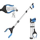 GROFIS 110cm Greifzange für Senioren Stabil, Faltbare Müllzange aus Aluminium, 360° Drehbarer Kopf Müllgreifer mit Magnetspitzen, Anti-Rutsch-Kiefer und Gemütlich Gummigriff Greifarm Greifhilfe