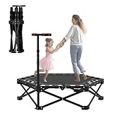 Fitness Trampolin Indoor Klappbar mit Verstellbarem Griff, Höhenverstellbar 104 cm–114 cm, Statische Belastungsgrenze 300kg, Durchmesser 106 cm, Trampolin Klein für Zuhause