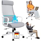 MELOKEA Bürostuhl Ergonomisch, Schreibtischstuhl mit Verstellbarer Kopfstütze, Bürostuhl 200 kg, Höhenverstellbar, Elastische S-förmige Lendenwirbelstütze, Mesh Stuhl Weiß, EN 1335 Computerstuhl, Grau