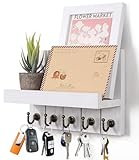 TIDEVAN Schlüsselbrett mit Ablage,Schlüsselablage Wand mit 5 Schlüsselhaken Schlüsselbrett Holz Schlüssel organizer mit Ablage Platzsparendes für Eingangsbereich Schlafzimmer Wohnzimmer Küche(Weiß)