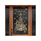 12PCS Weihnachtsbaum Fensterbilder, Goldene Weihnachtsbaum Fenster Clings Aufkleber, Weihnachtsdeko Fenster Selbstklebend, Goldene Statische PVC Aufkleber, Fensterdeko Weihnachten