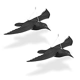 Relaxdays Taubenschreck, 2er Set, zum Aufhängen, Vogelschreck Fliegende Krähe, Kunststoff, Balkon & Garten, schwarz