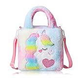 Hifot Einhorn Plüsch Umhängetasche Mädchen, Mode Einhorn Bestickt Kuriertasche Handtaschen mit Verstellbar Schultergurt Kuriertasche für Kinder
