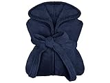 npluseins extra weicher Kapuzen-Bademantel aus Kuschelfleece - in modernen Farben und verschiedenen Größen - Unisex & wadenlang, XL, Marine