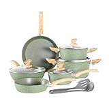 Kitchen Academy Induktion Töpfe Set - 12-teilige Grüner Granit Kochtöpfe Set,Antihaft Topfset und Pfannen Set,PFOA & PFOS-freie