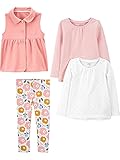 Simple Joys by Carter's Mädchen 4-Teiliges Top- Und Westen-Set, 4er-Pack, Rosa/Weiß Punkte/Floral/Streifen, 3 Jahre