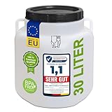 plasteo® 30 Liter Weithalsfass Natur Eckig mit Deckel und Henkeln, Lebensmittelecht und BPA-Frei, Futtertonne Kunststofffass Universalfass Deckelfass Wasserfass Regentonne Lagerfass