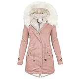 TIMIFIS Damenmäntel Übergrößen Übermäntel mit Fellkapuze Fleece Chunky Jacken Reißverschluss Knopf Oberbekleidung Winter Warm Parka, B-pink, Groß