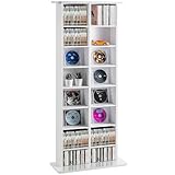 VEVOR Medienaufbewahrungsschrank, 8-lagiges DVD-Regal für bis zu 464 CDs, verstellbare CD-Regale mit 16 Fächern, schützt und organisiert Musik-, Film-, Videospiel- oder Erinnerungssammlungen, weiß